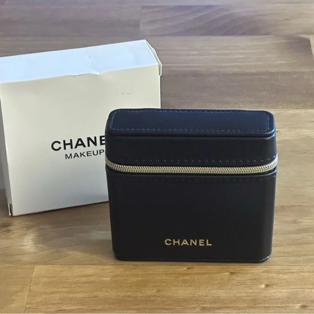 Black Faux Leather Mini Beauty Crossbody Case with Gold Hardware GWP